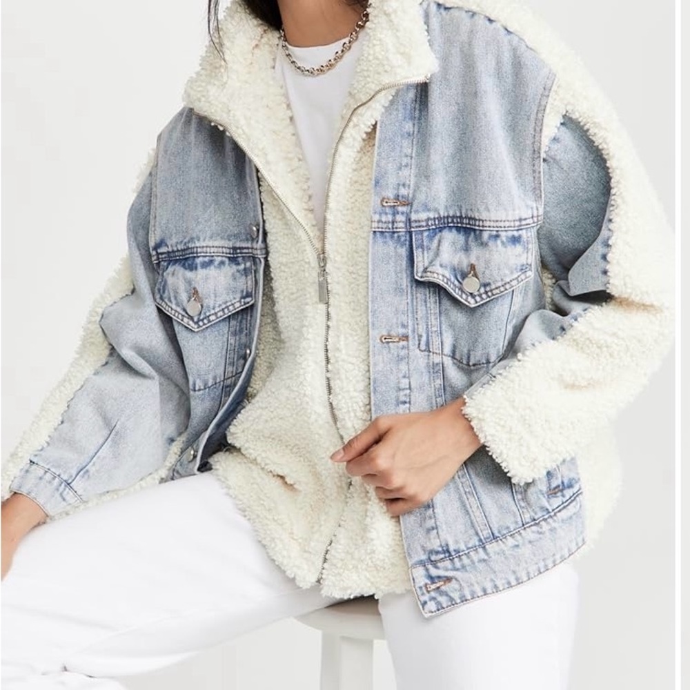 Blank NYC Light Blue Denim and Cream Sherpa Jacket